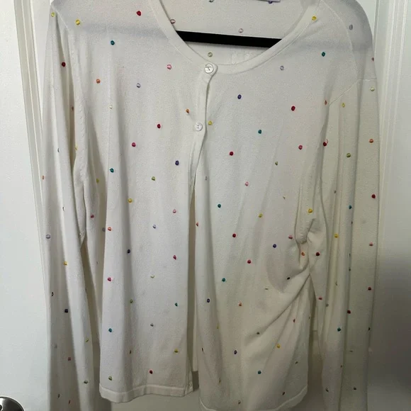 Marisa Christina White cardigan with Multicolor Dots - Picture 1 of 3